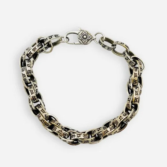 Silver Mantra Bracelet Buddhist Meditation Double Anchor Chain - Picture 8 of 9